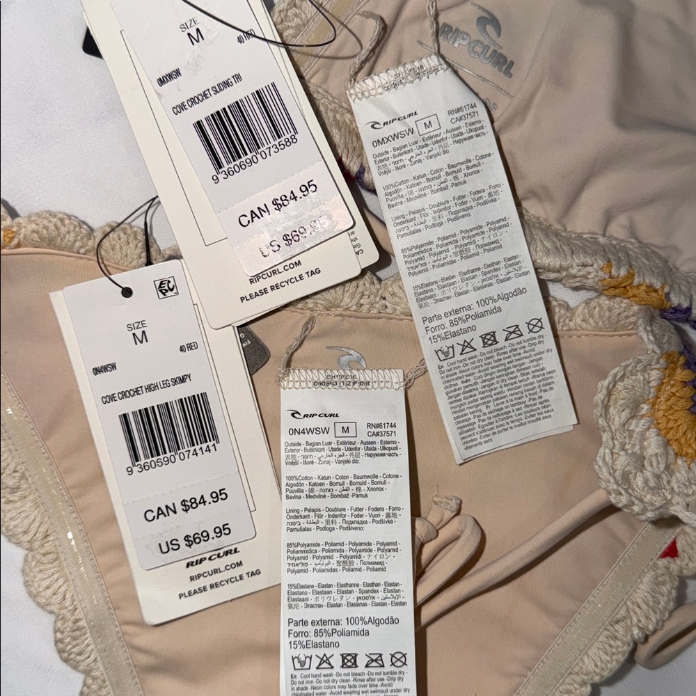 RIP CURL Cove Crochet Sliding Triangle top & HIGH LEG SKIMPY Bikini Bottom, M - Picture 8 of 8